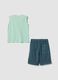 Green and blue pure cotton set with sleeveless top and shorts for boys, regular fit_1