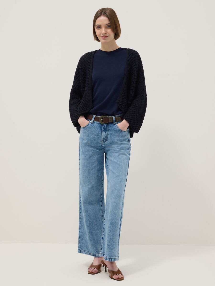 Cardigan blu regular fit a maglia intrecciata_2