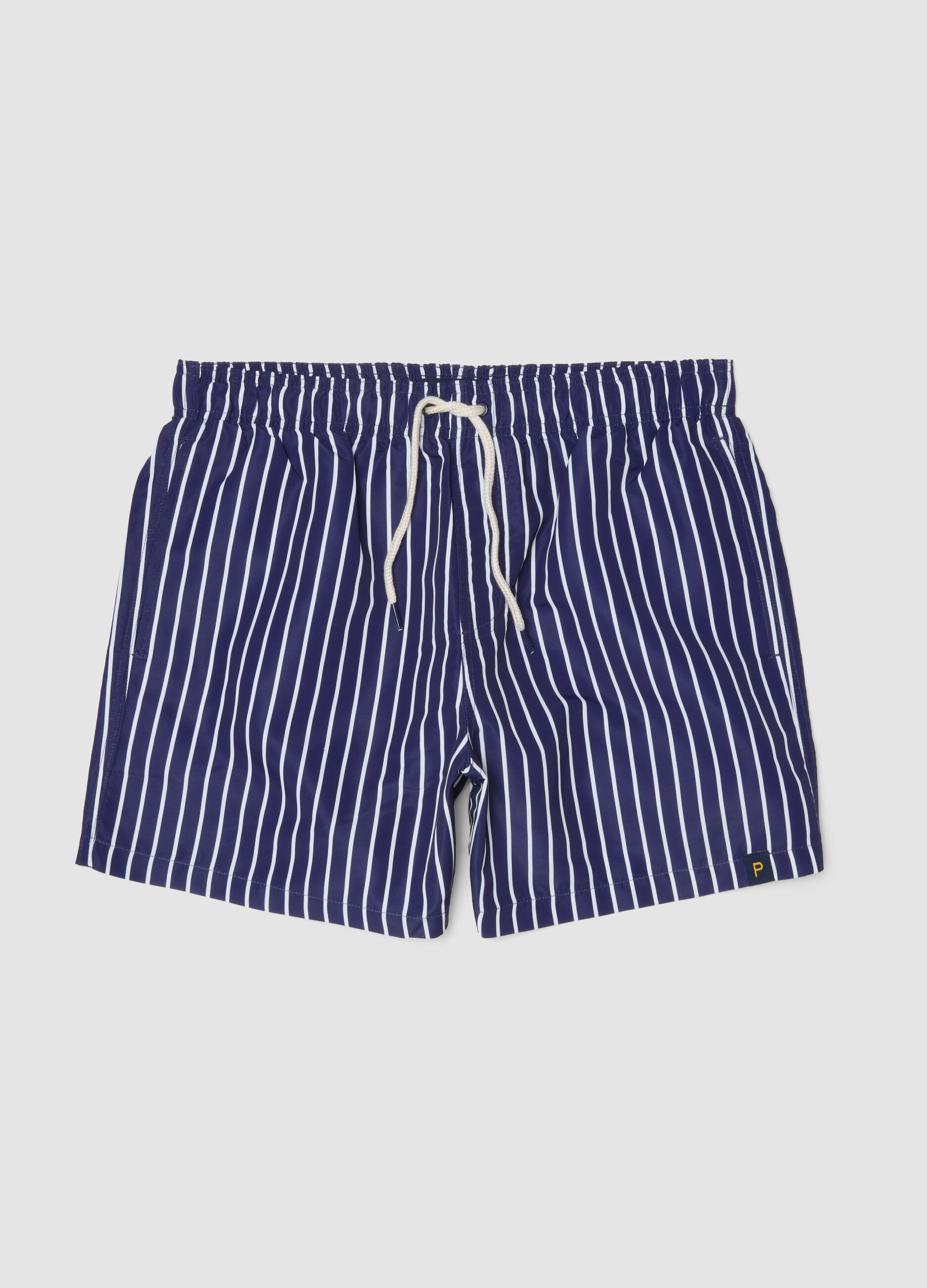 Boxer mare blu a righe bianche con coulisse