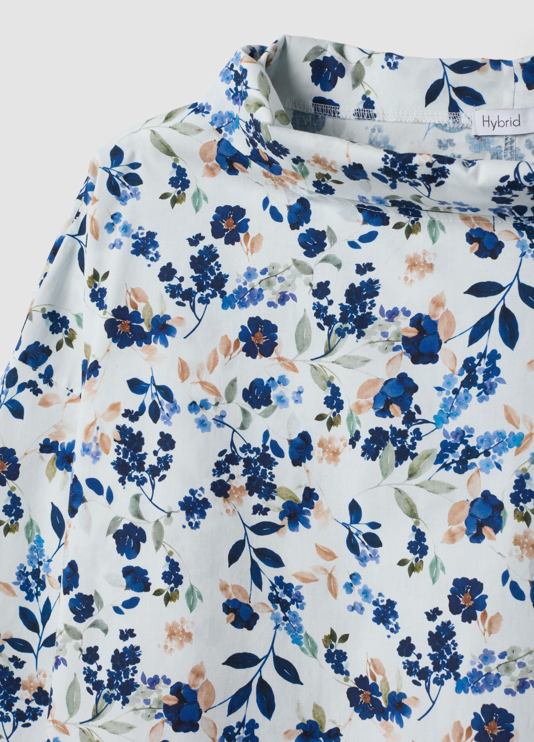 White floral stretch cotton blouse
