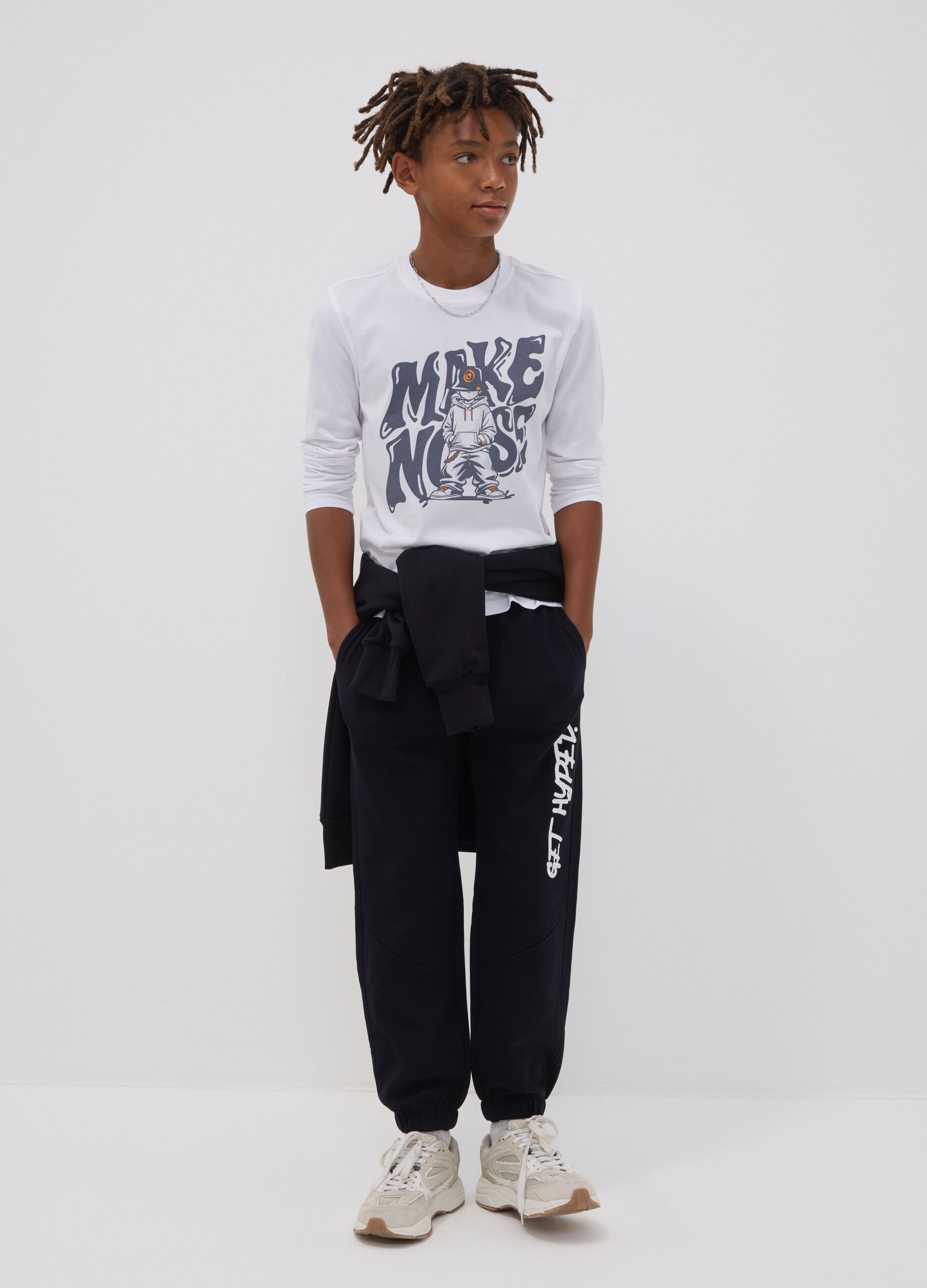Blue oversized pure cotton joggers with &ldquo;Get Hyped&rdquo; slogan for boys