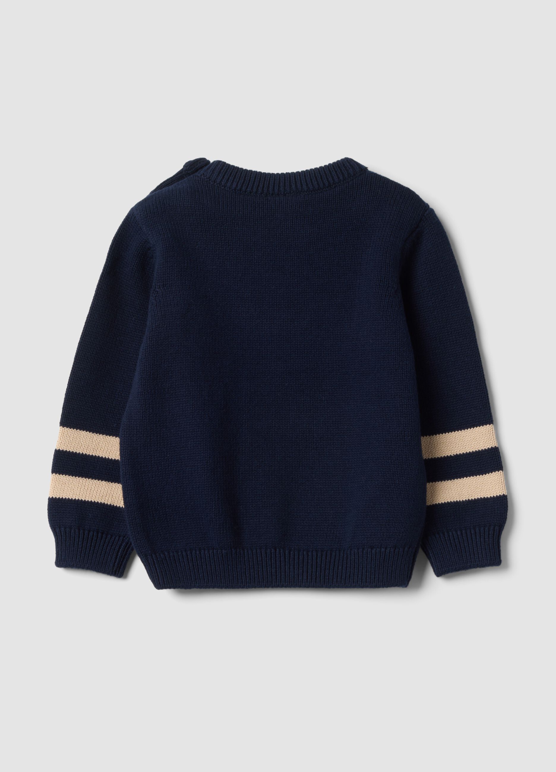 Blue pure cotton crew-neck jumper with puppy print for baby boy