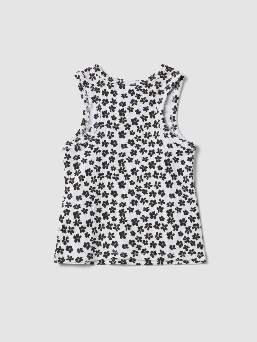 White ribbed stretch-cotton tank top with floral print_1