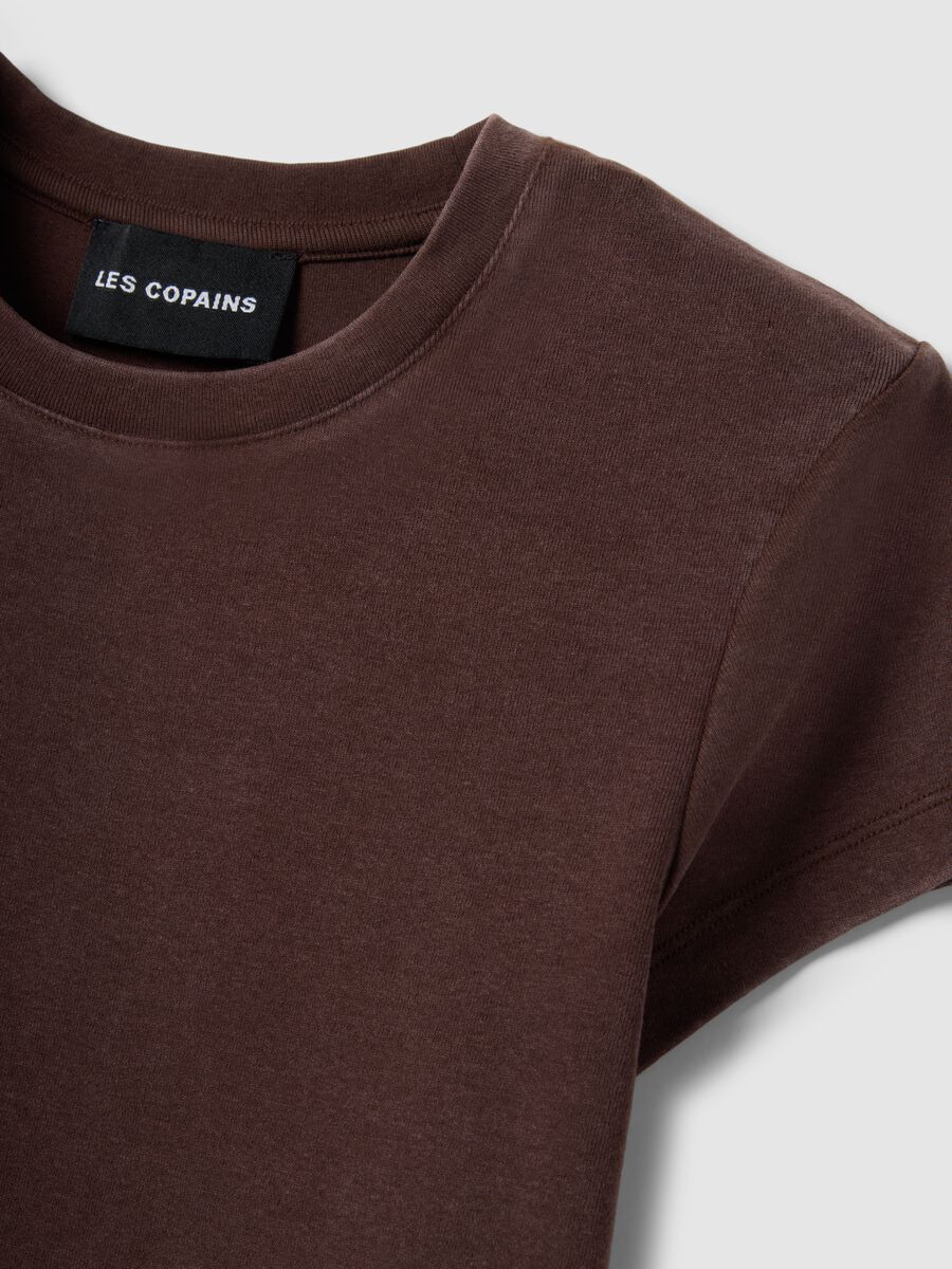 T-shirt fitted in cotone elasticizzato marrone_5