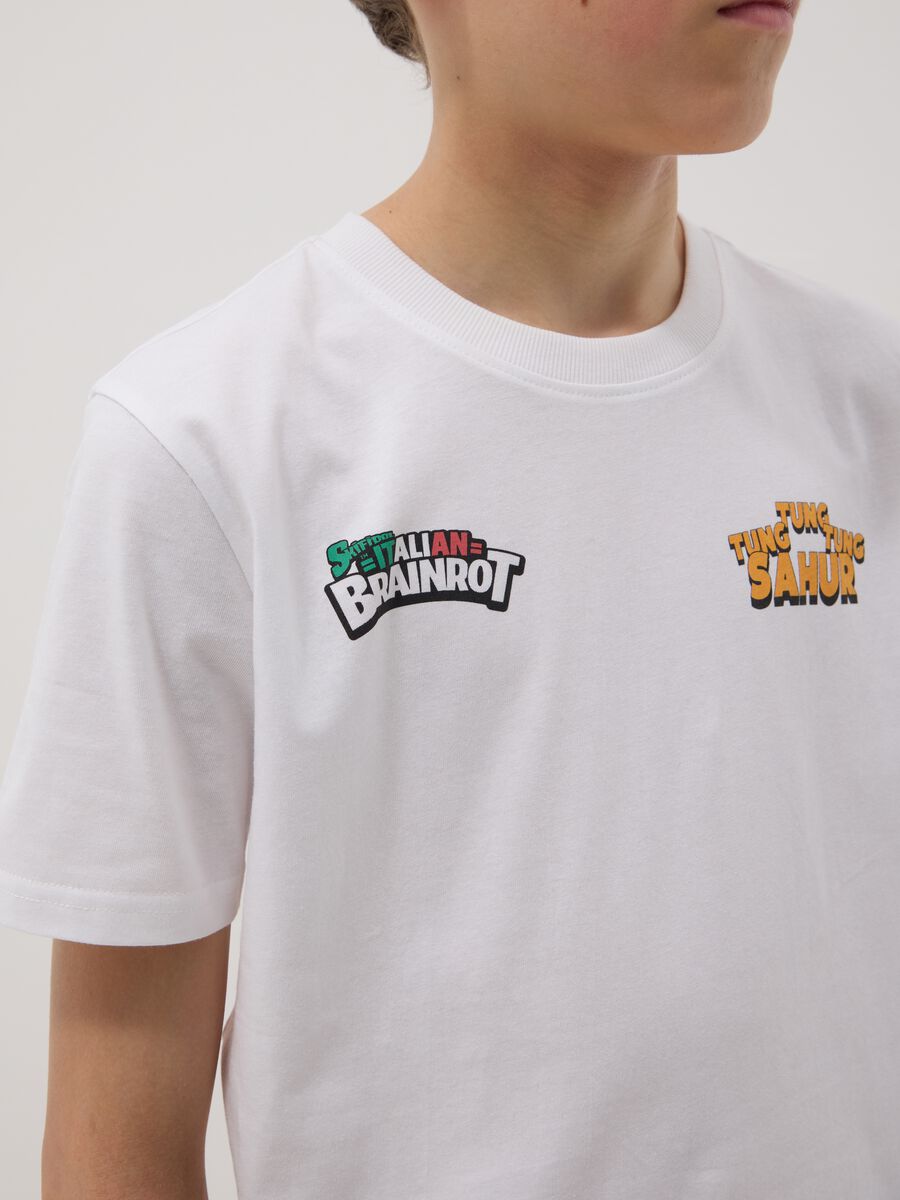 T-shirt in puro cotone bianca da ragazzo regular fit con stampe_2