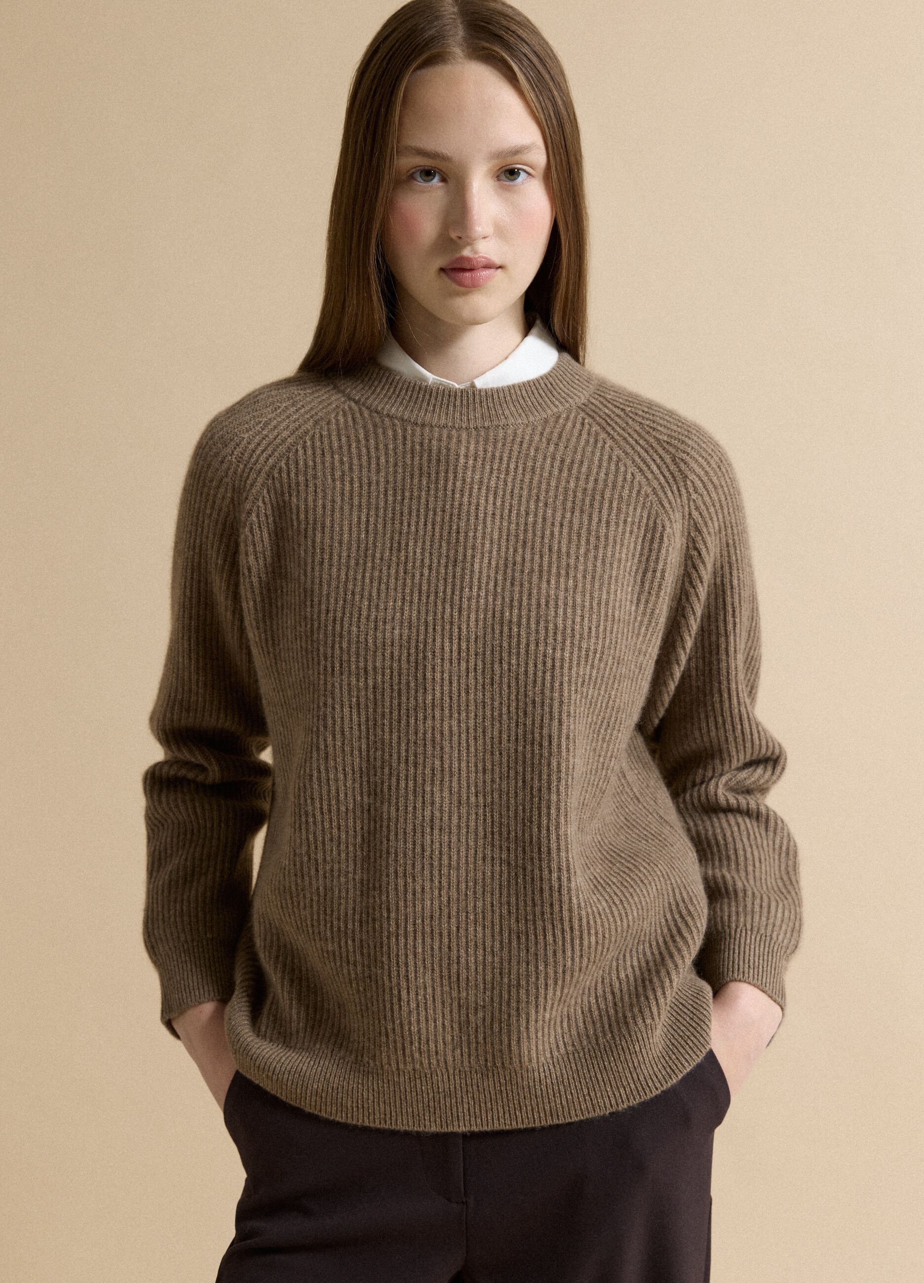 Brown pure cashmere oversized jumper