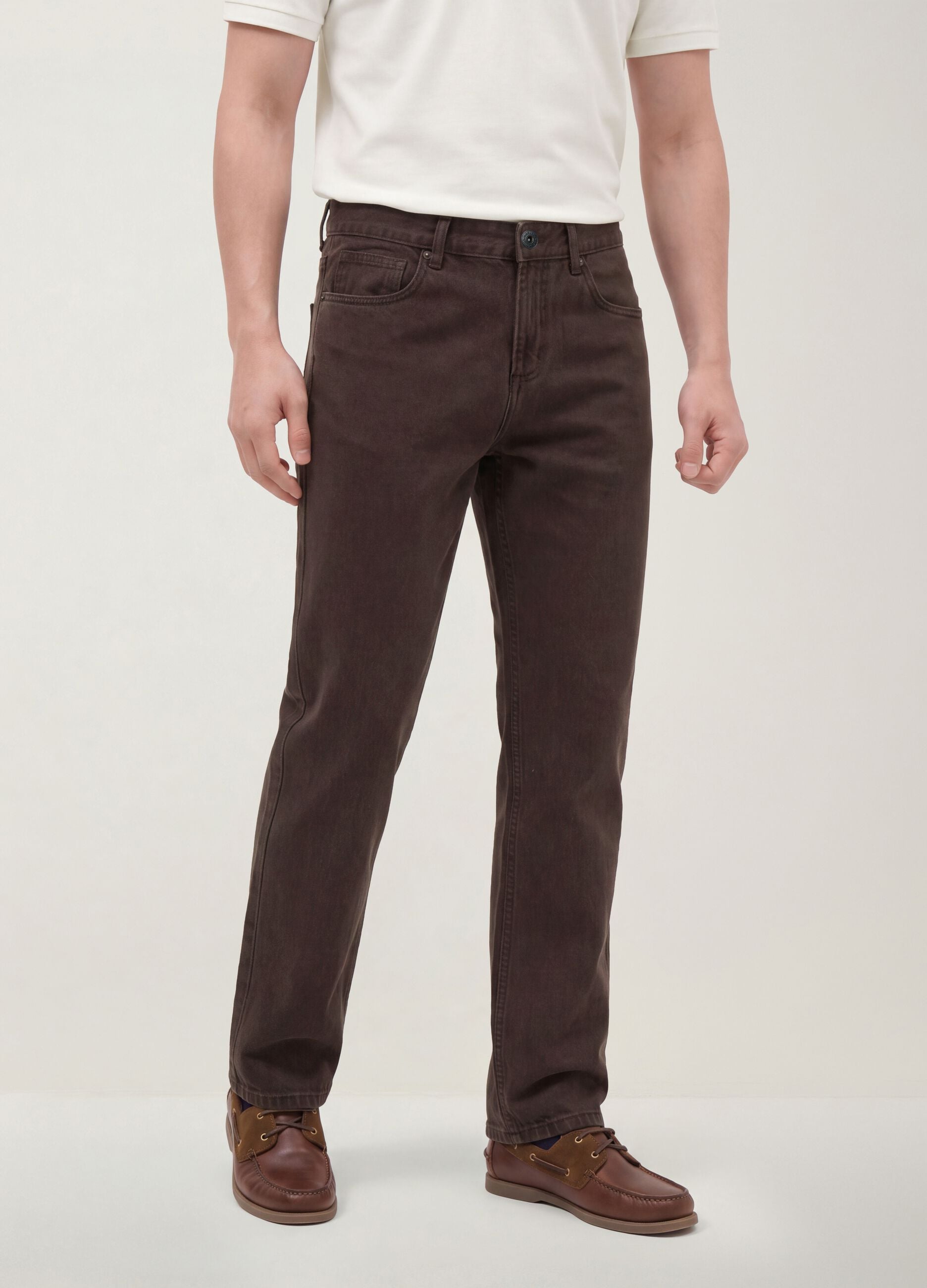Brown pure cotton straight-fit jeans