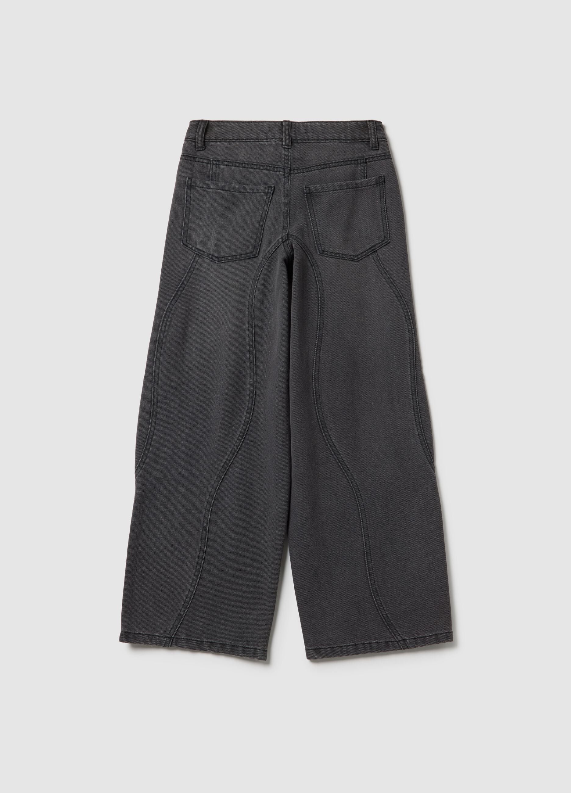 Grey cotton blend balloon jeans for girls