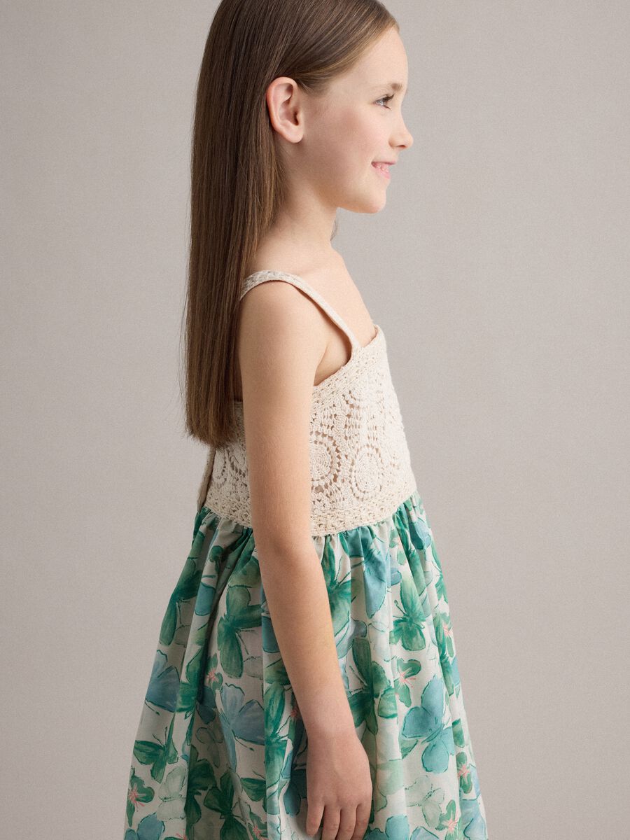 Pure cotton dress with crochet details and floral print_2