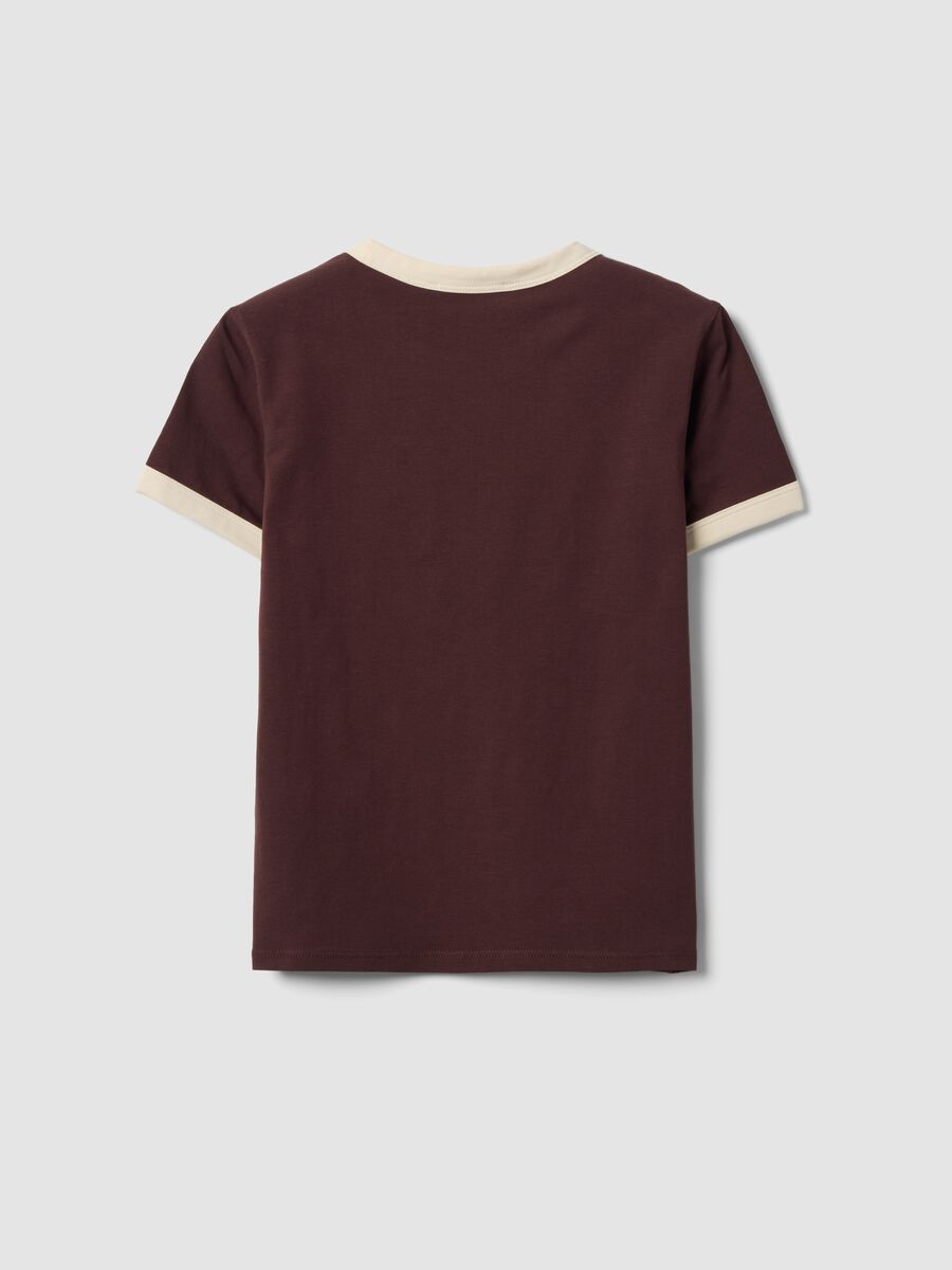 Brown cotton T-shirt with front graphic print and contrast trims_6