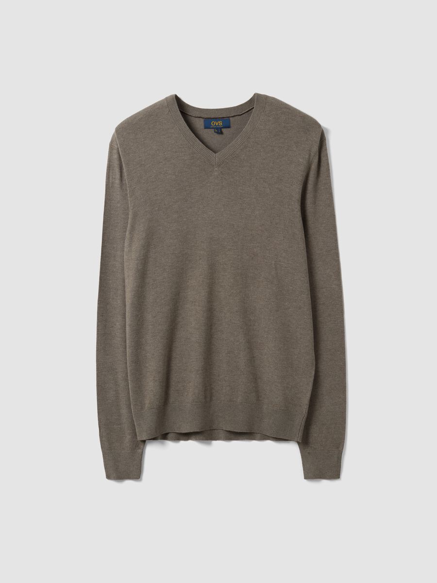 Grey viscose-blend V-neck jumper, regular fit_0