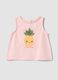 Pink stretch cotton fitted vest top with print and applique for baby girl_0