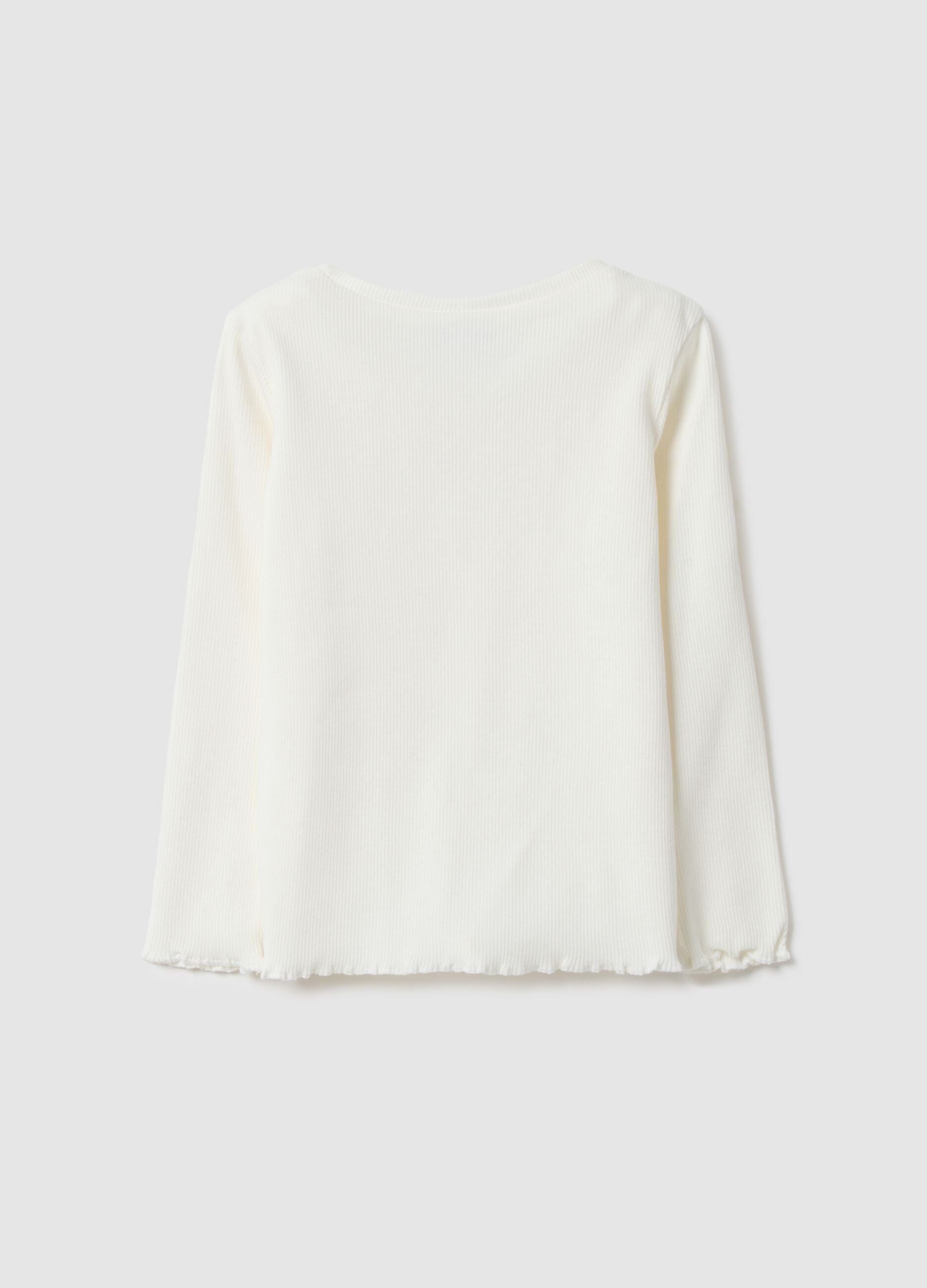 Girl's white long-sleeve t-shirt in regular fit cotton blend