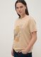Beige short-sleeve pure cotton printed T-shirt, regular fit_2
