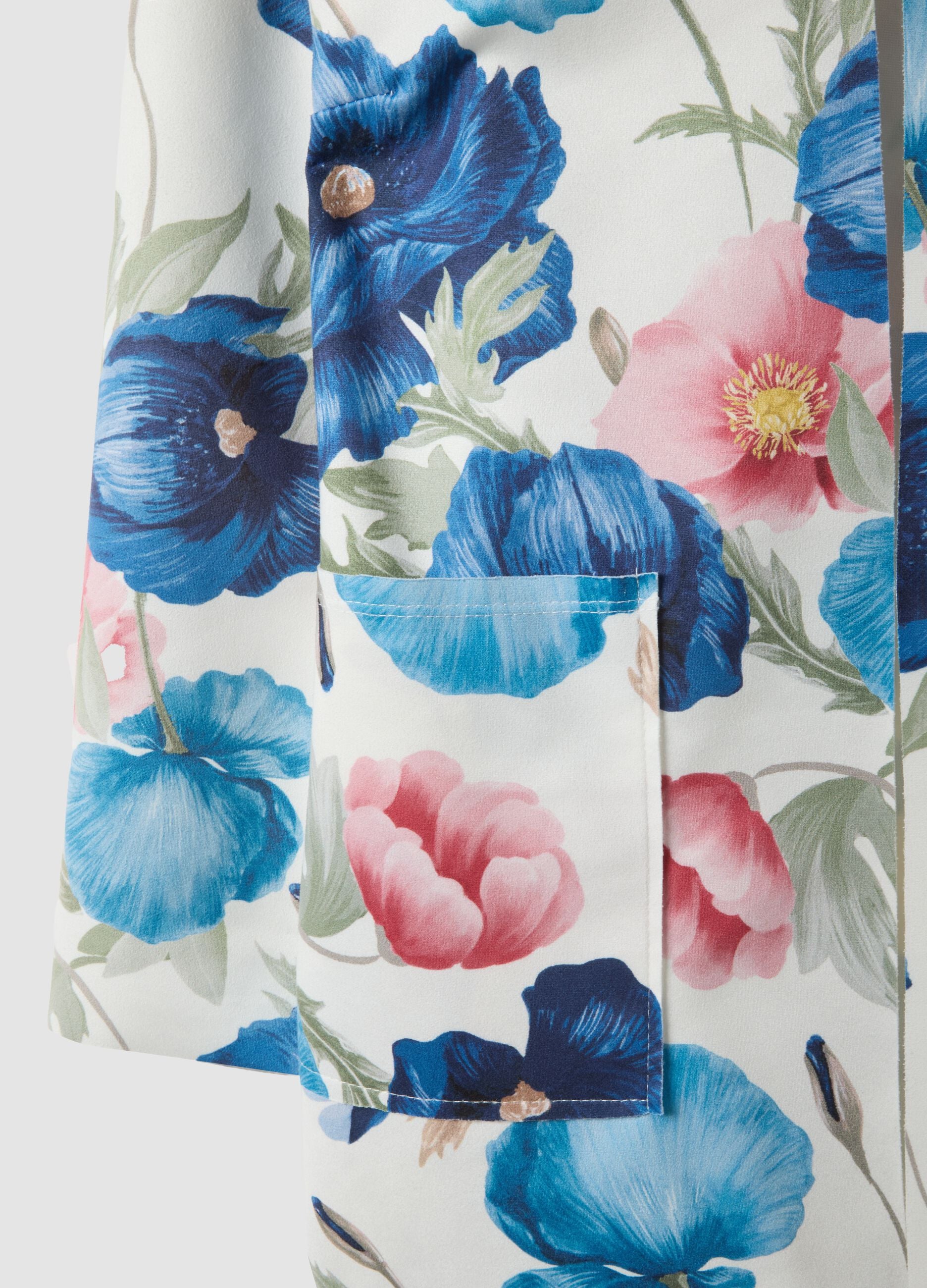 Multicolour collarless floral blazer, regular fit