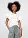 White short sleeve t-shirt with frills and floral print_0