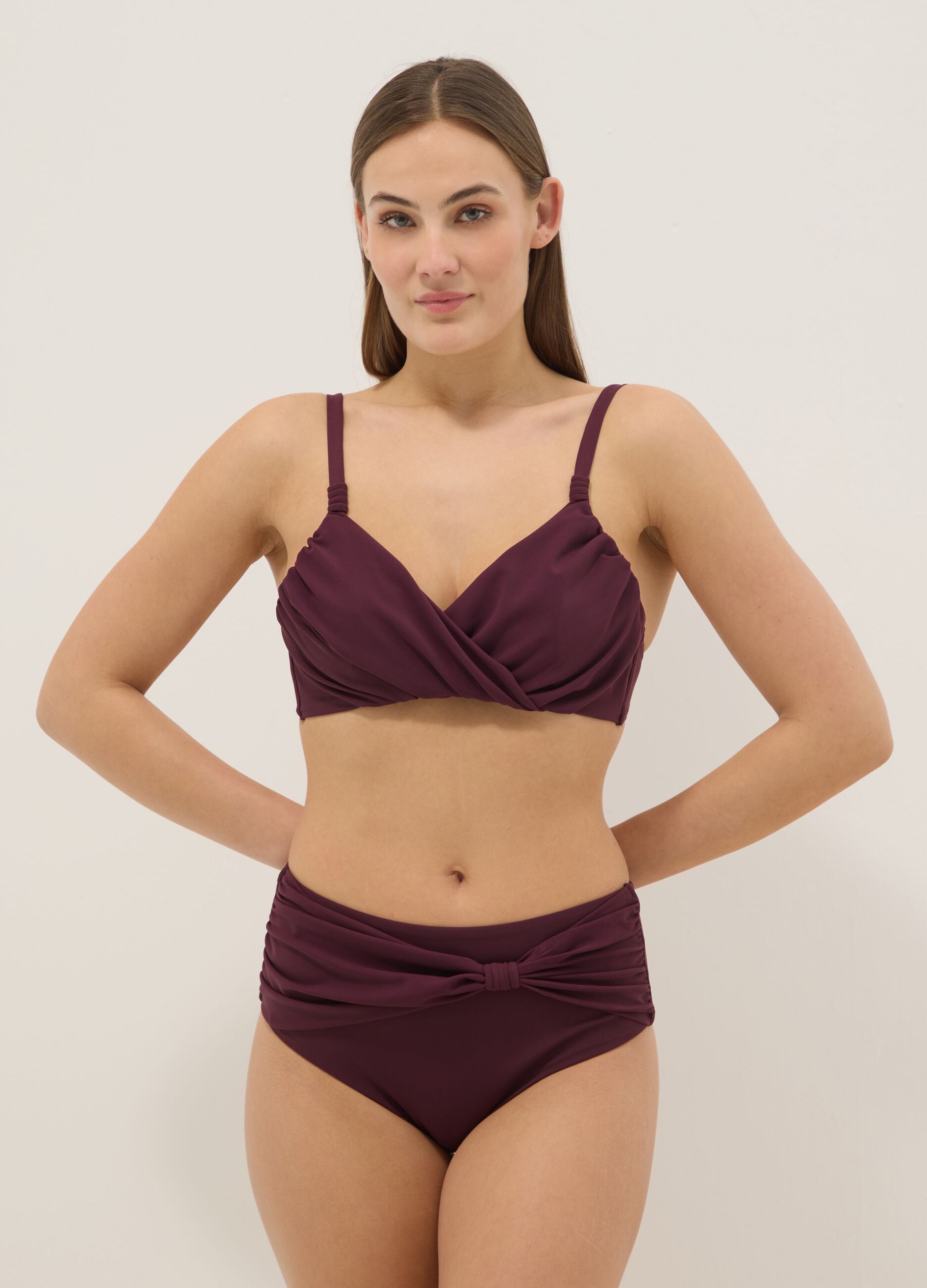 Purple shaping bikini top in stretchy fabric