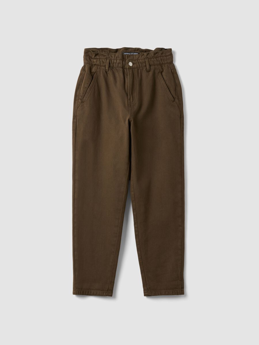 Brown denim baggy-fit jeans in pure cotton with paperbag waist_4