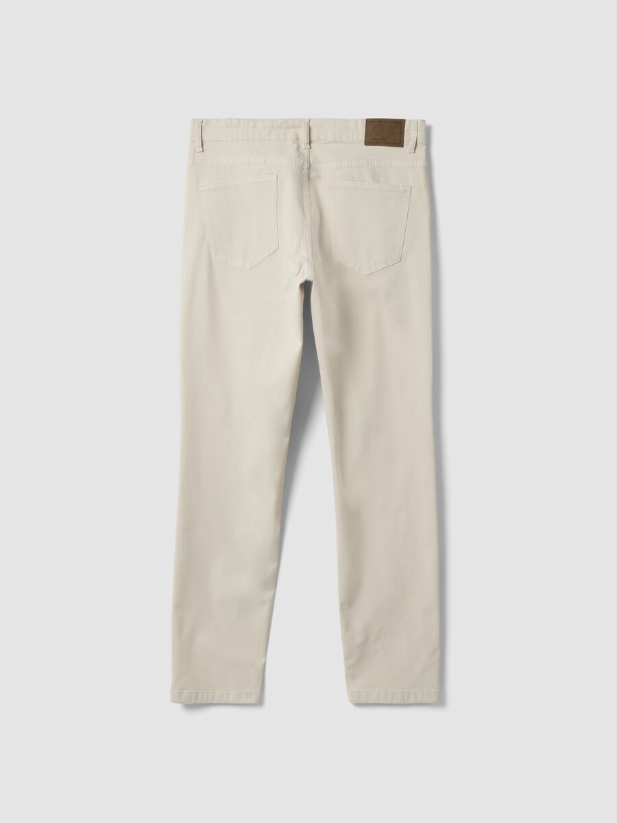 Pantaloni beige in twill di cotone elasticizzato slim fit_2