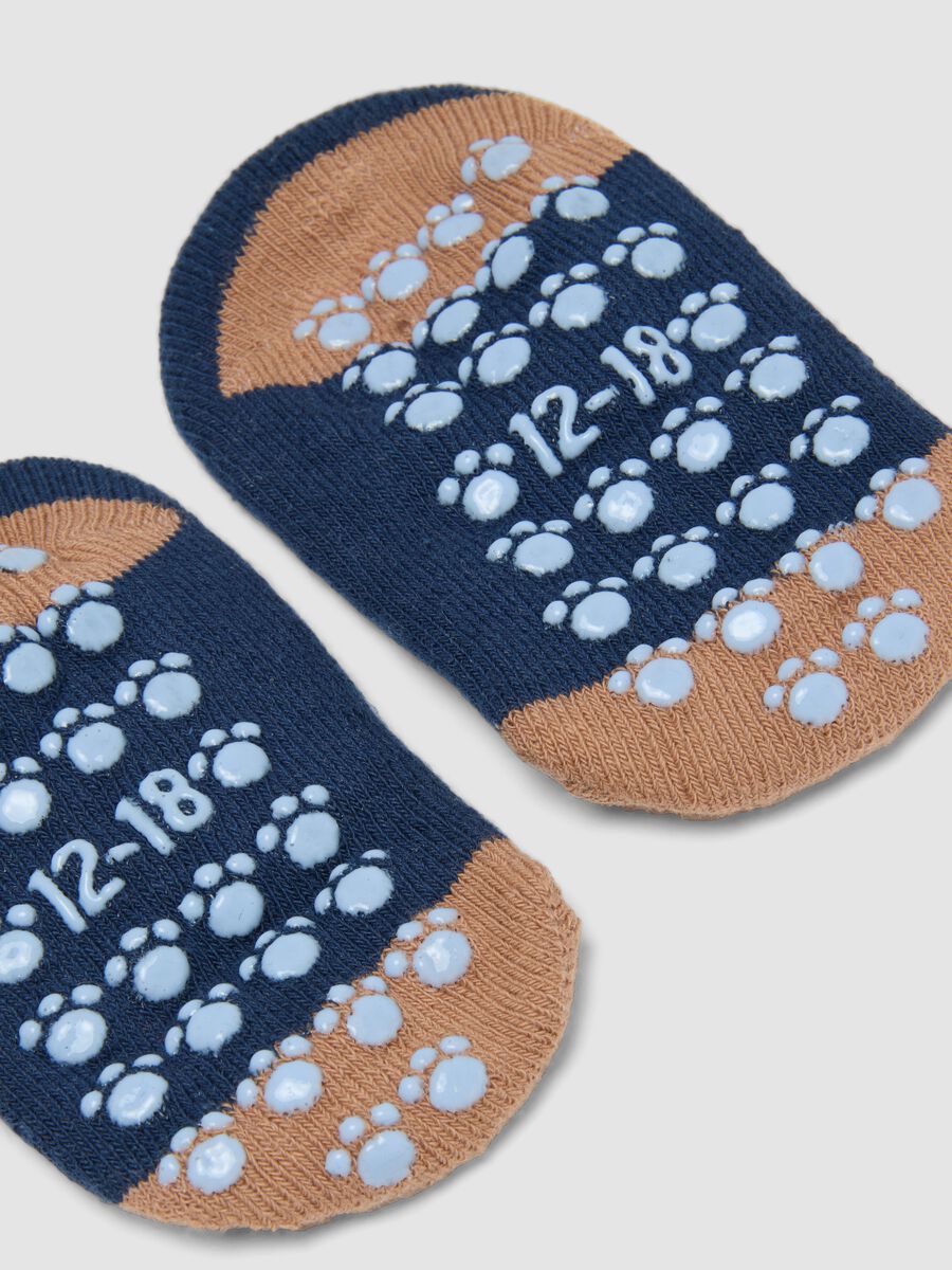 Blue non-slip organic stretch cotton baby socks with puppy motif_1