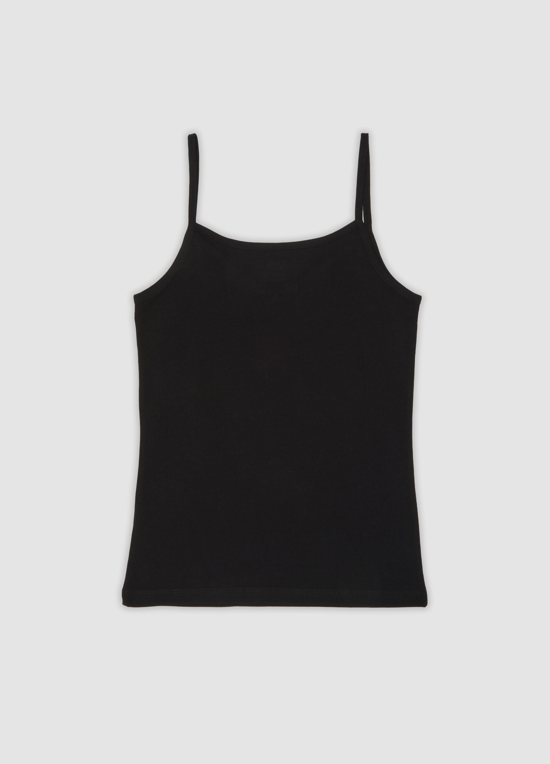 Black stretch cotton vest top, regular fit