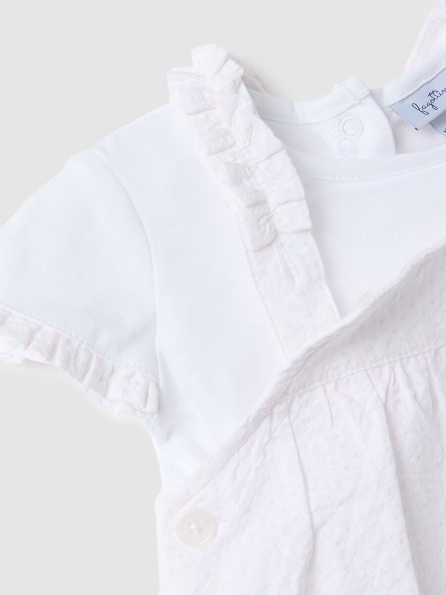 Set in puro cotone bianco da neonata con volant_2