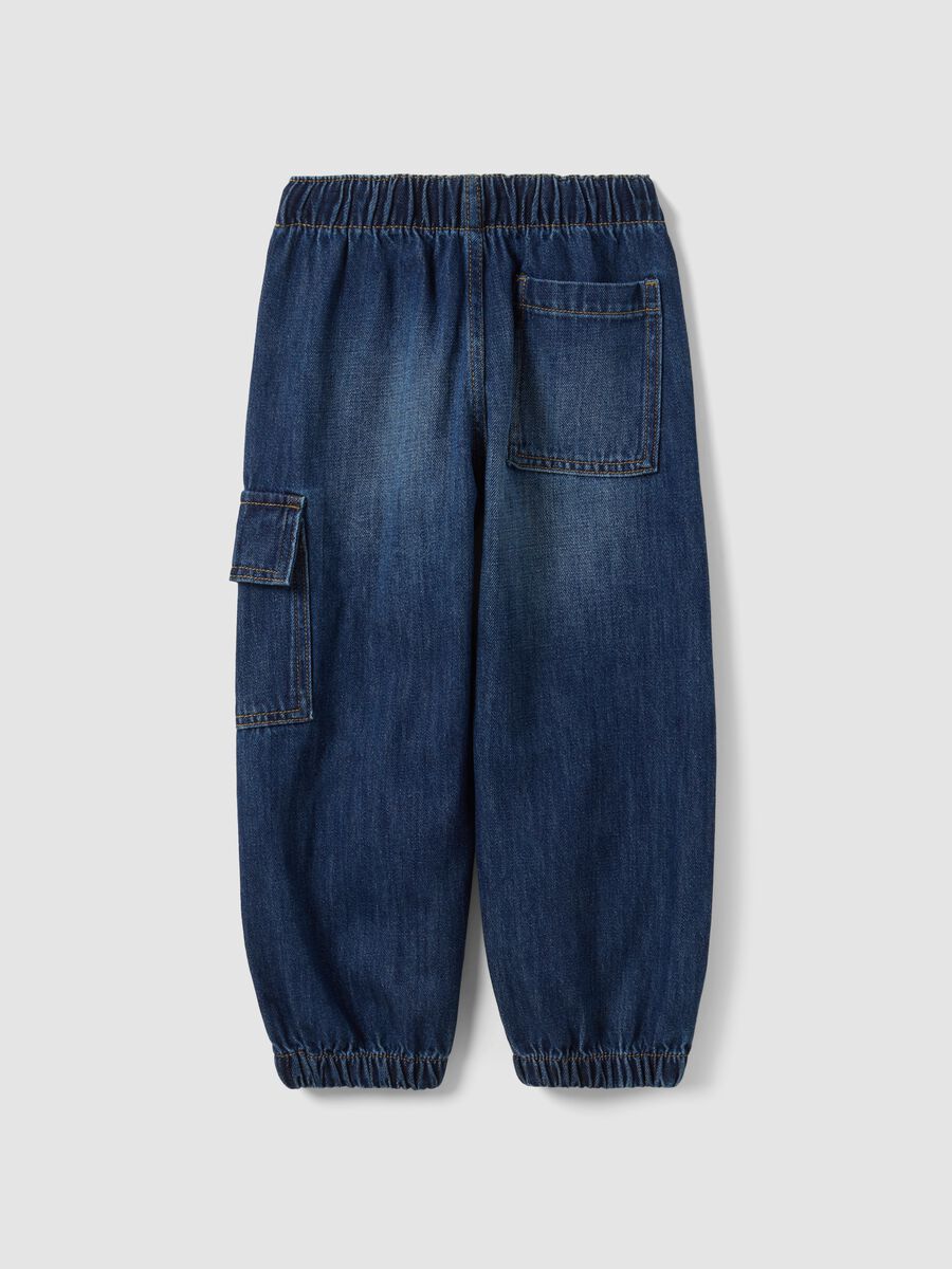 Blue denim joggers in cotton and viscose blend with cargo pockets, relaxed fit_1