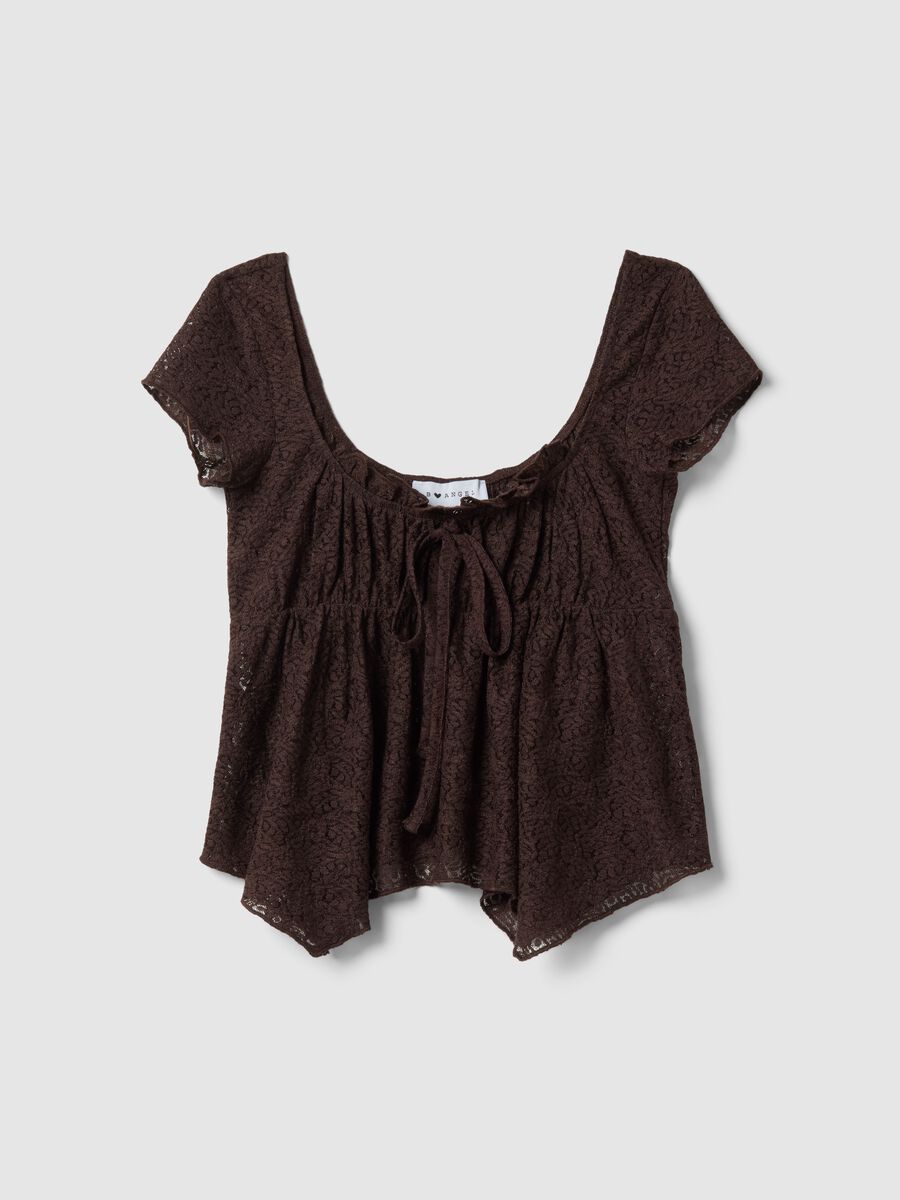 Brown lace regular fit t-shirt with bow_4