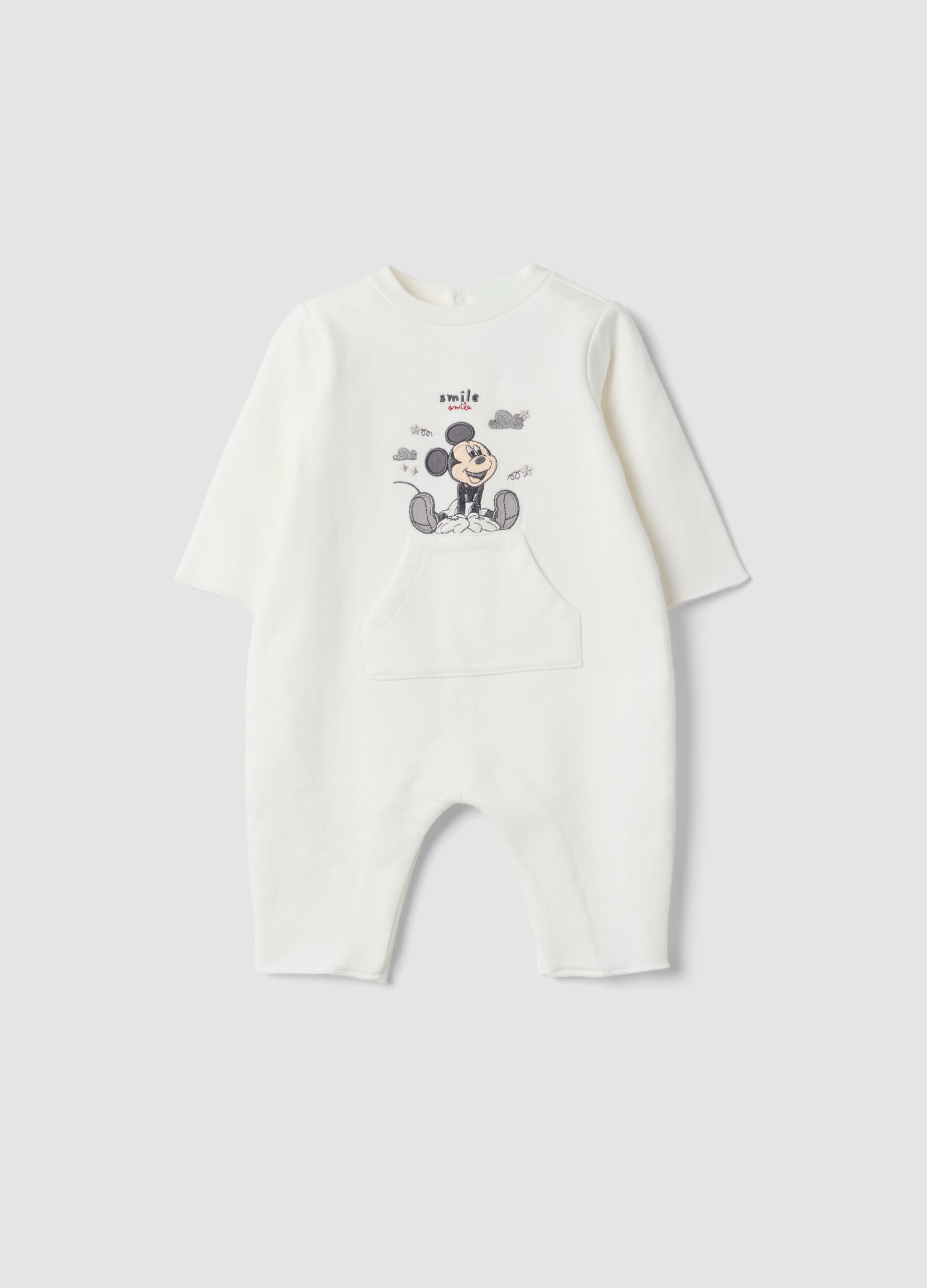 White organic cotton Mickey print babygrow