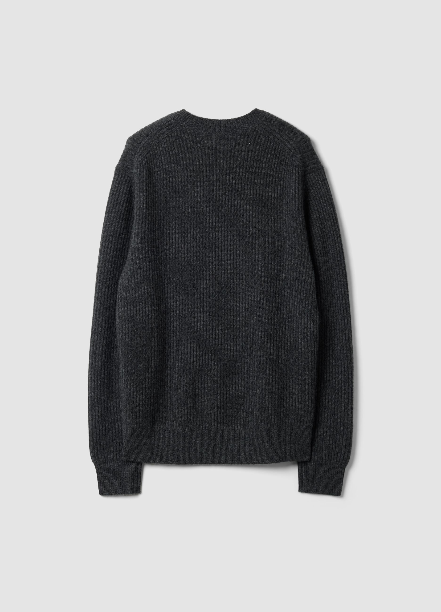 Grey pure cashmere ribbed jumper, regular fit