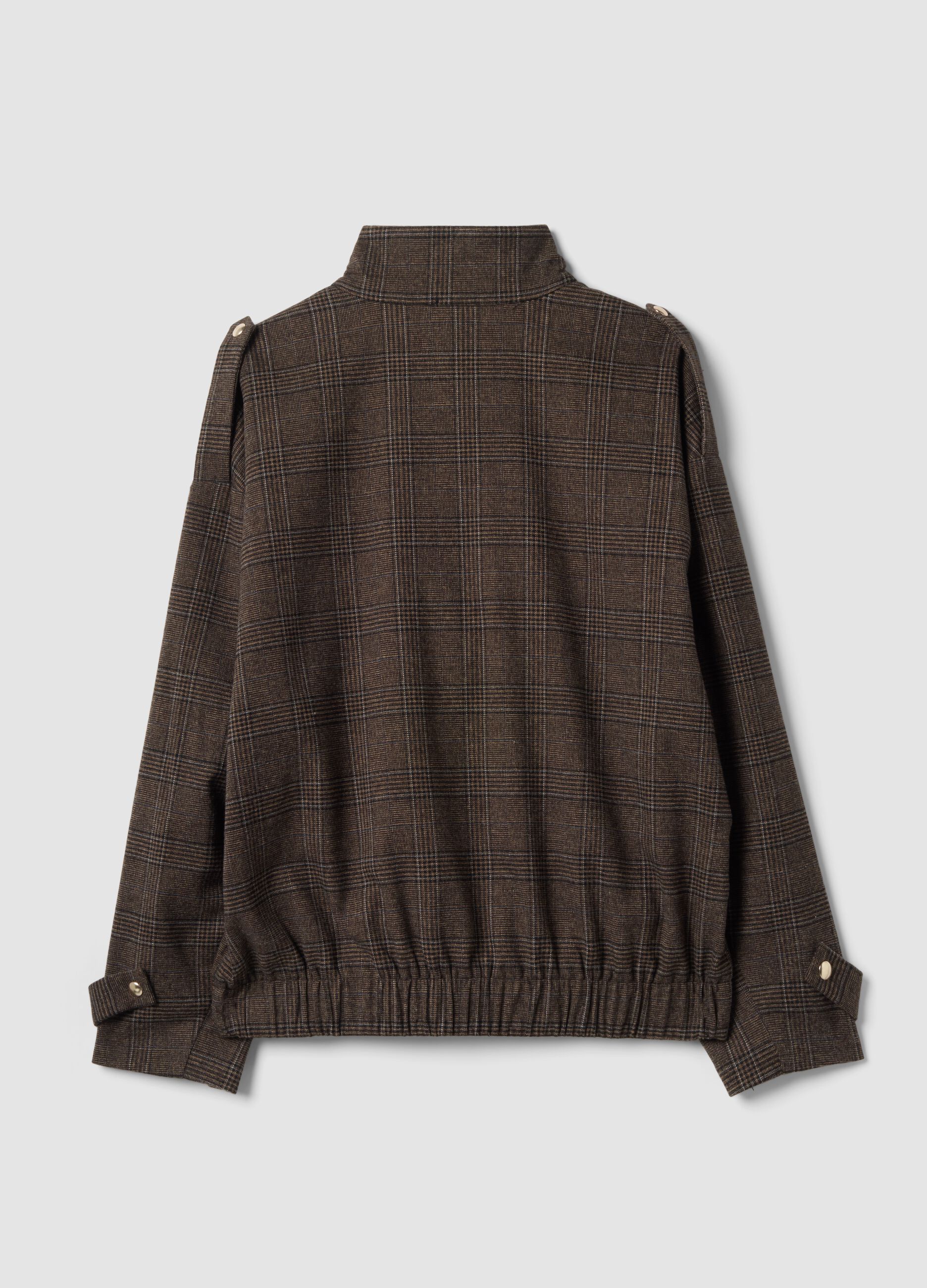 Brown checked stretch viscose shacket with oversized fit