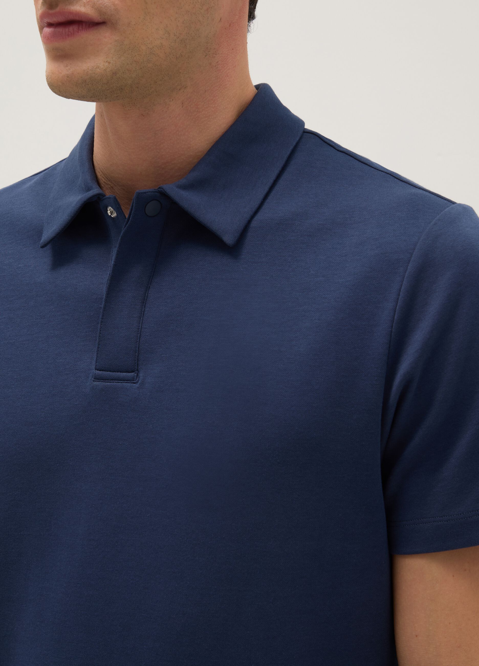 Blue short sleeve cotton blend polo shirt regular fit