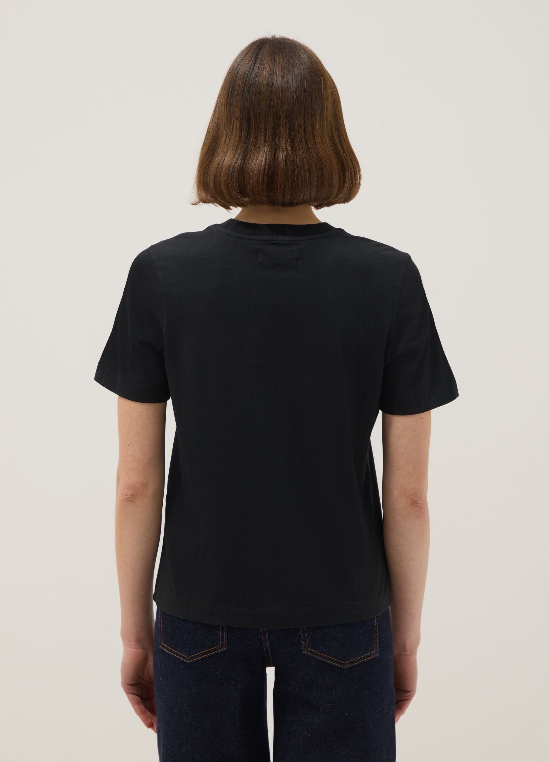 Black pure cotton crew neck t-shirt, regular fit