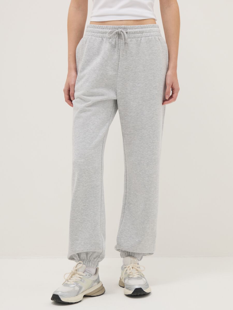 Grey Cotton Blend Jogger Trousers Regular Fit_1