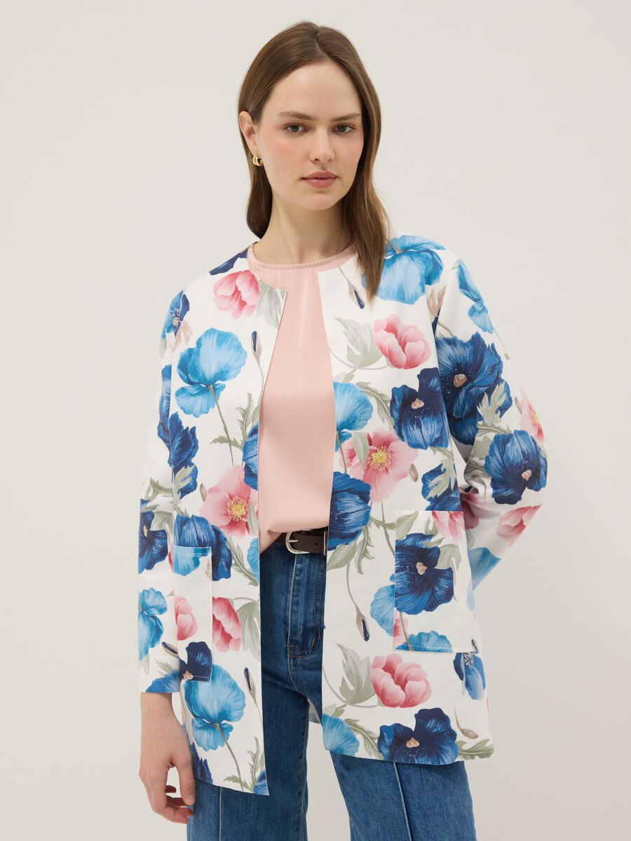 Multicolour collarless floral blazer, regular fit_0