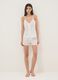 White pure cotton pyjama shorts with floral embroidery, regular fit_0