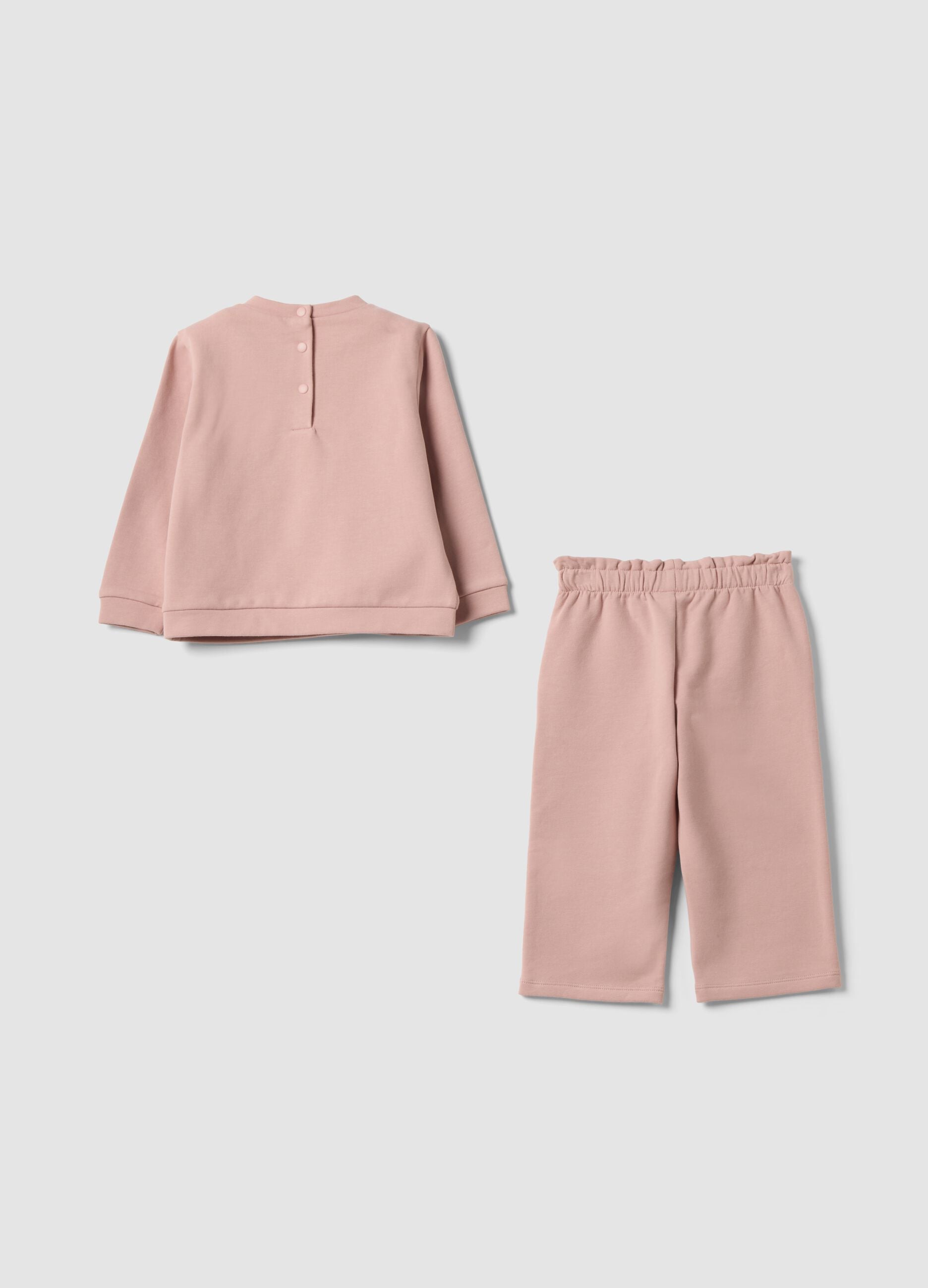 Pink stretch cotton set with crew neck
