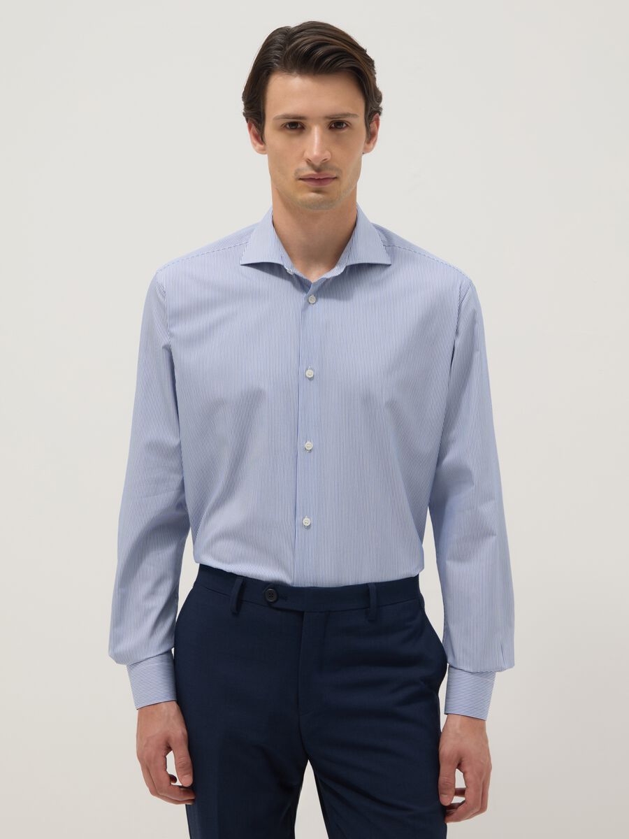 Multicolor striped lyocell blend shirt regular fit_0