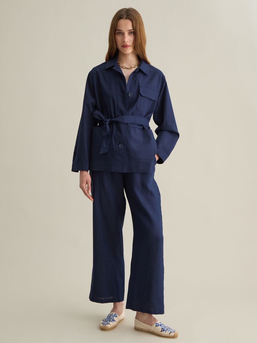 Women&rsquo;s blue regular-fit jacket in cotton and linen blend_1