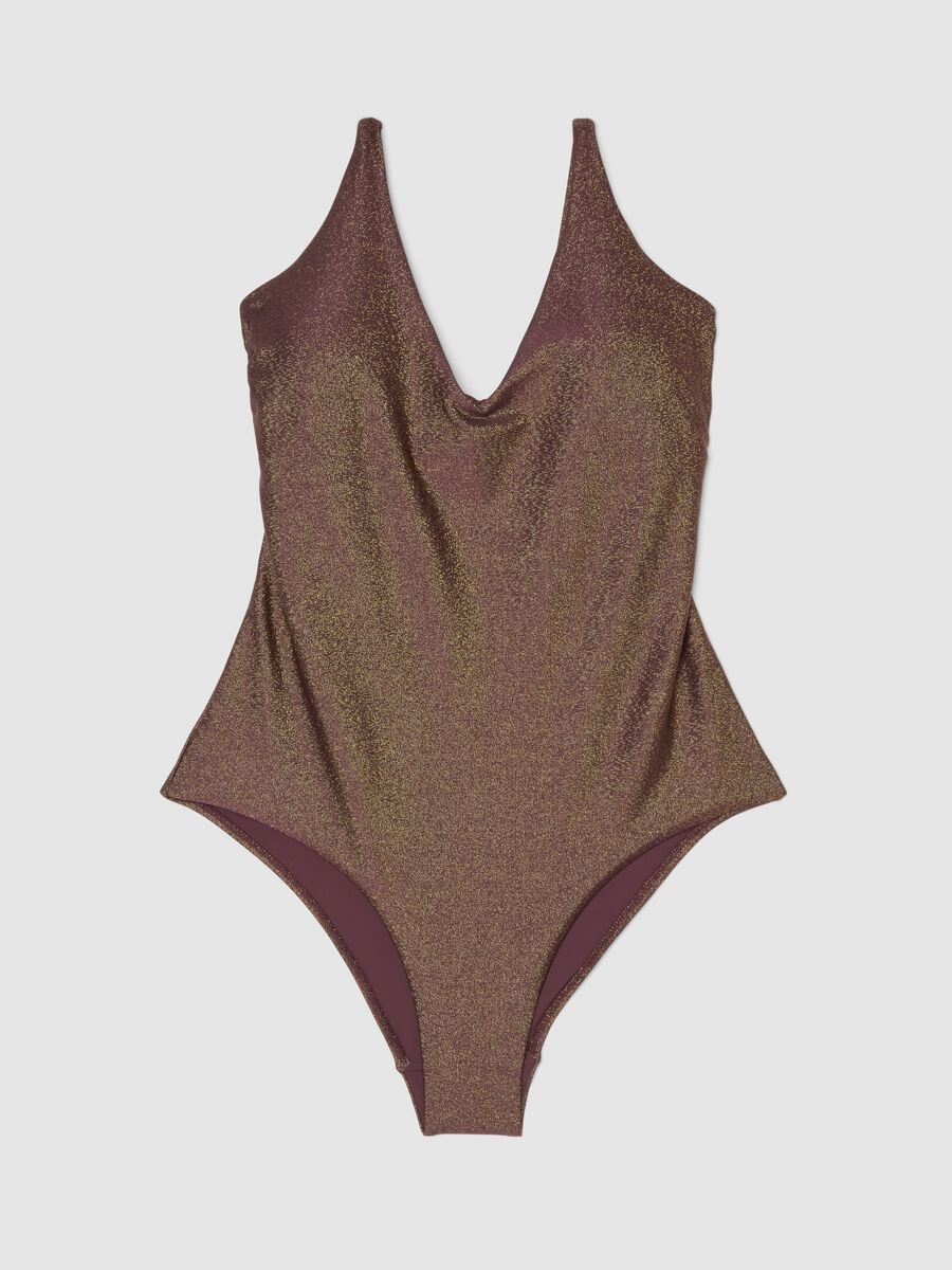 Brown stretch one-piece swimsuit with glitter texture_4