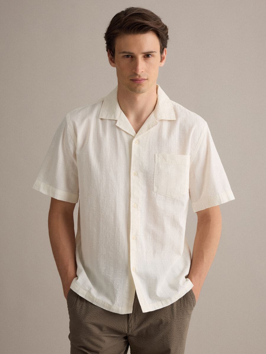 White pure lyocell bowling-collar shirt, regular fit_0