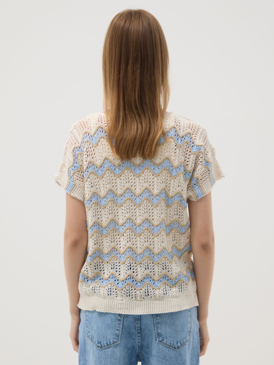 Beige open-knit top with light blue stripes in stretch cotton, regular fit_3