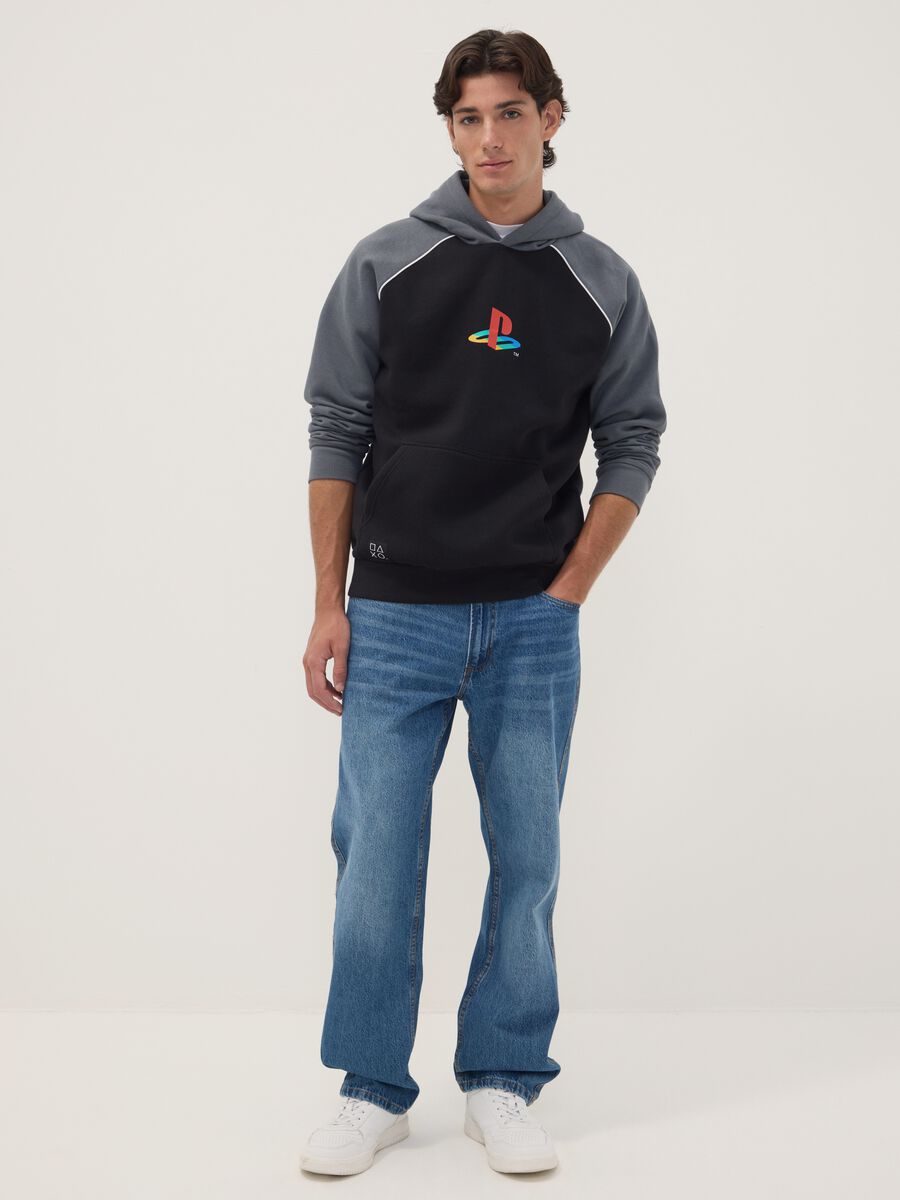 Black cotton-blend hoodie with PlayStation print_1