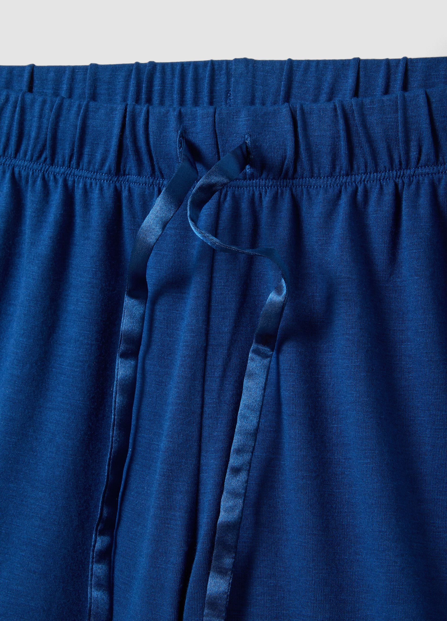 Regular fit blue stretch viscose blend pyjama shorts