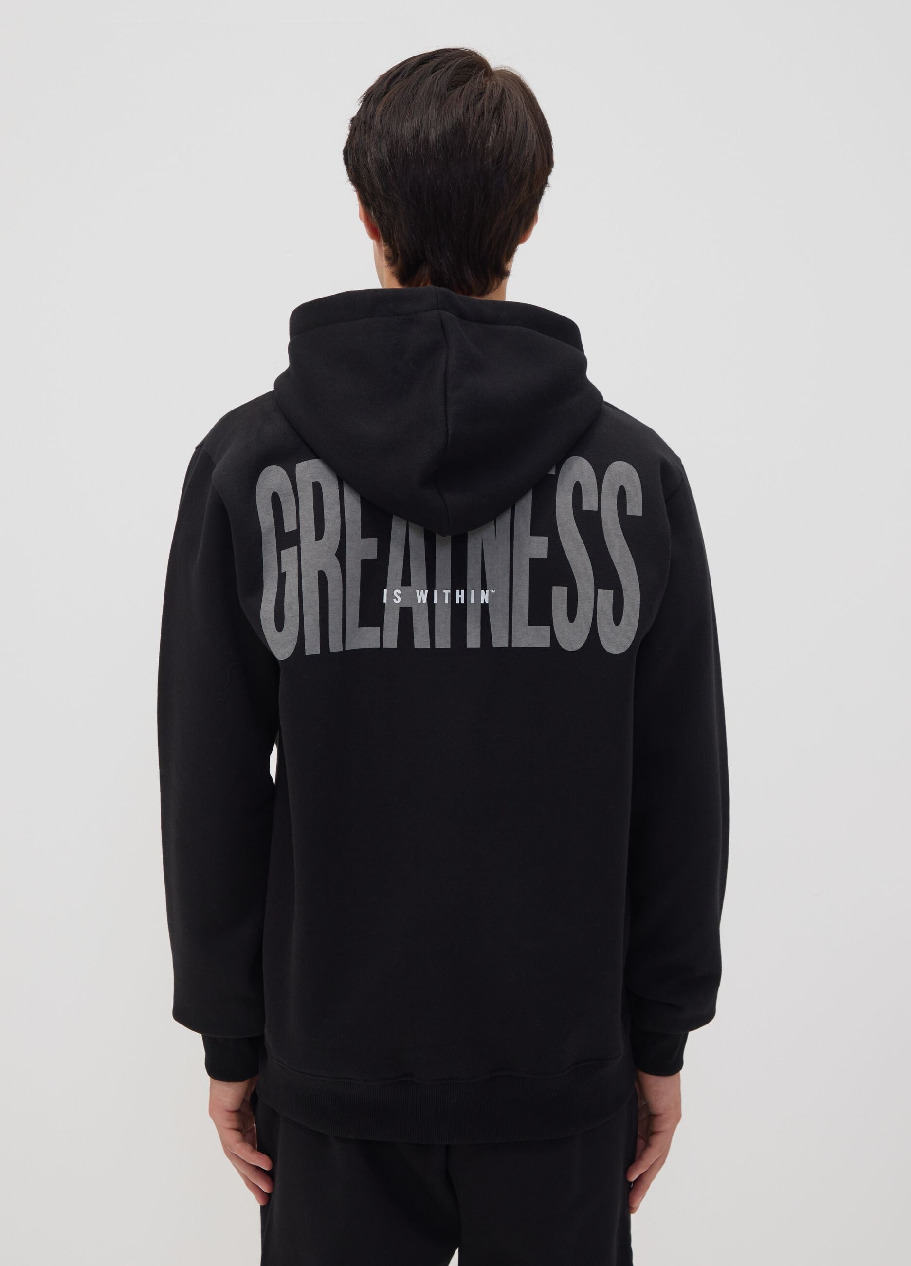 Black zip-up hooded sweatshirt in cotton blend