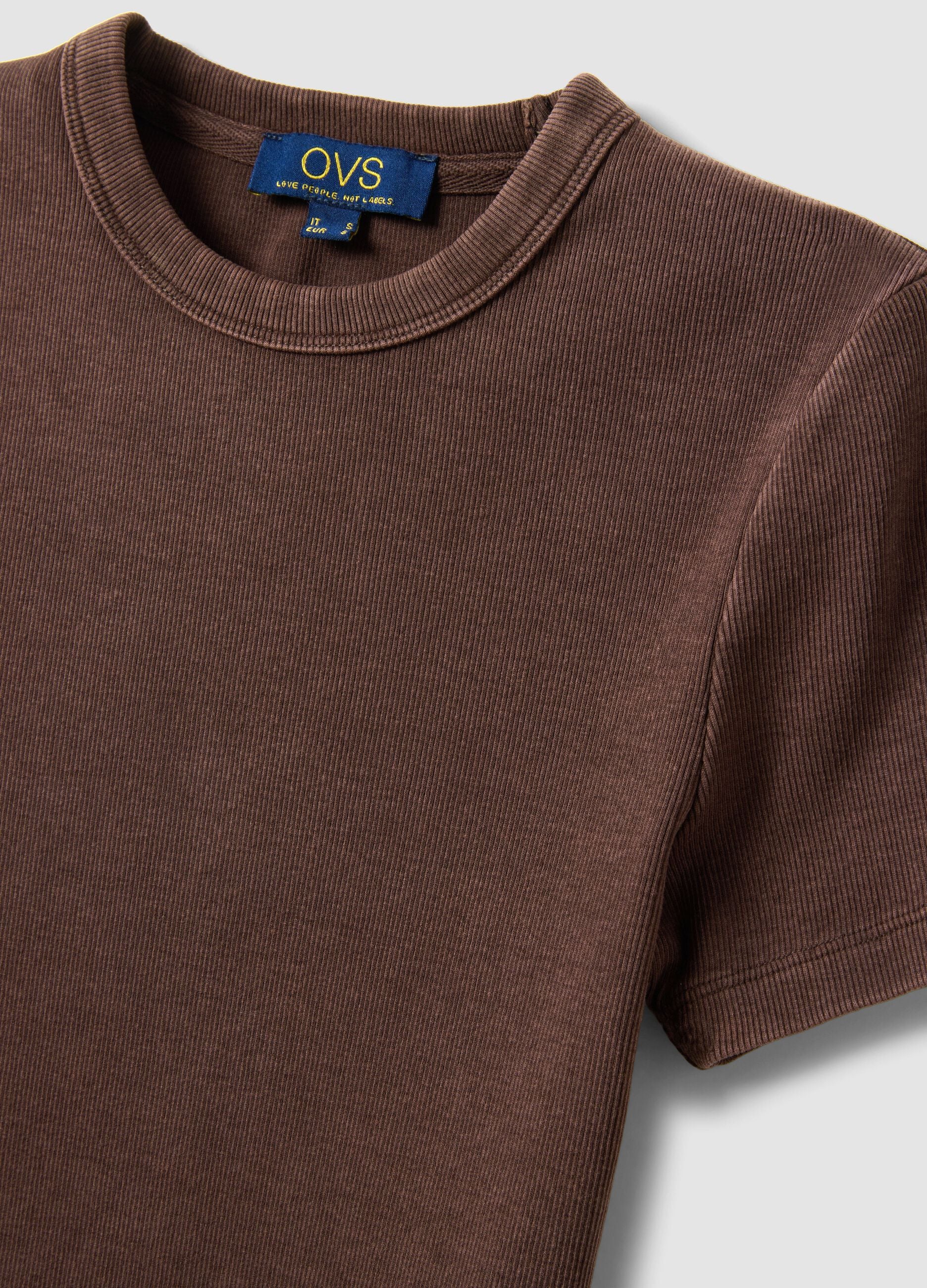 Brown stretch cotton fitted t-shirt