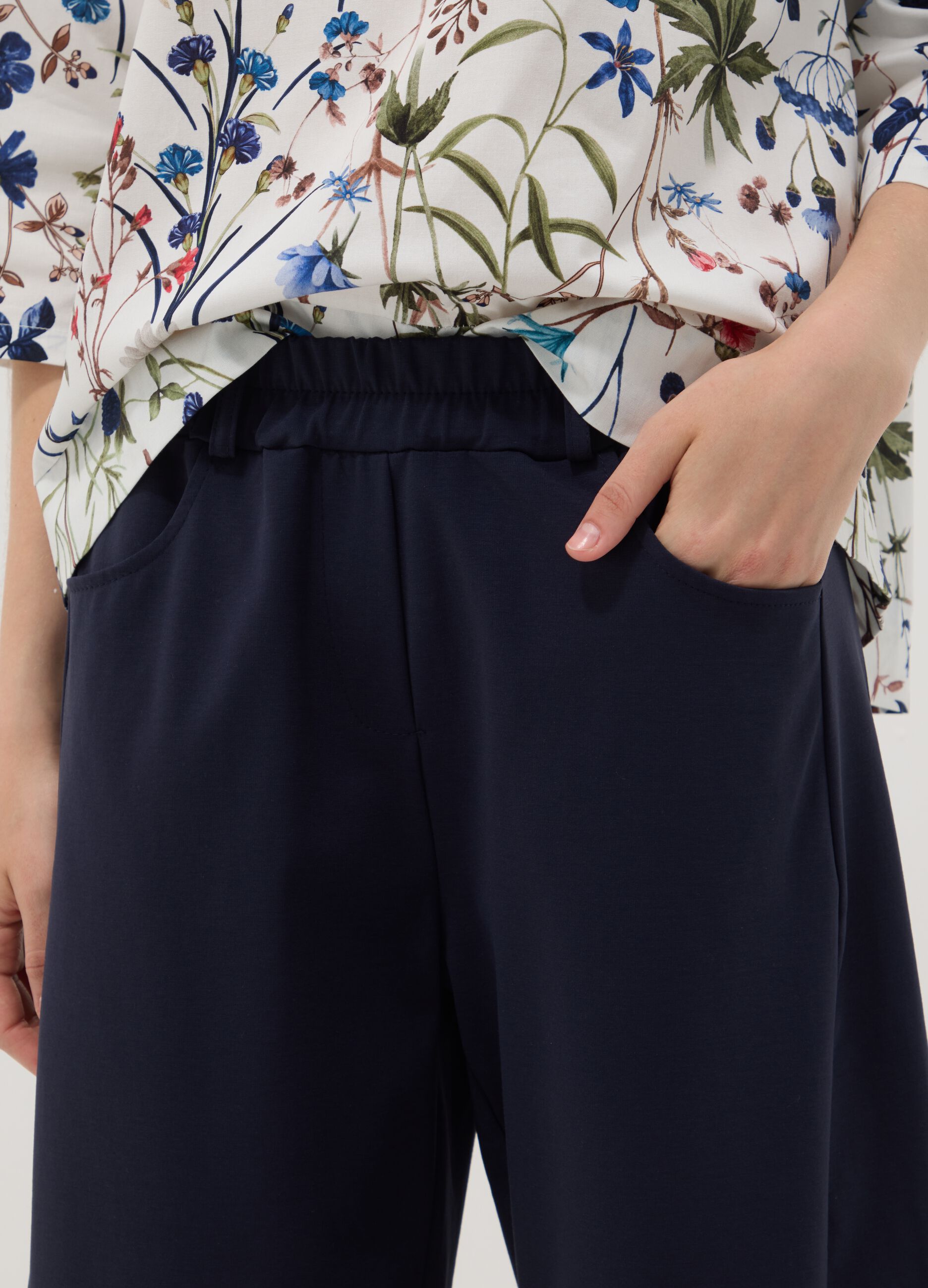 Blue stretch cotton trousers