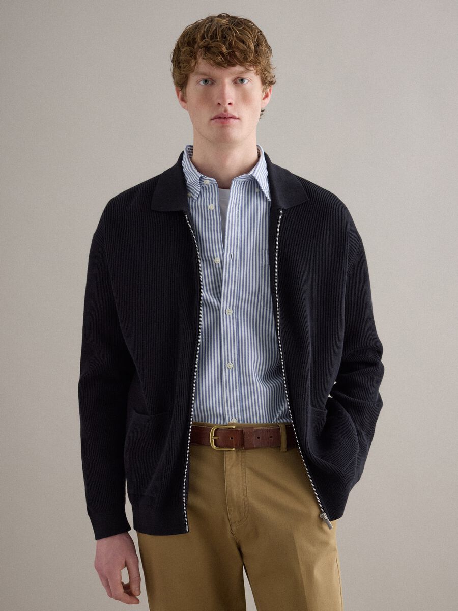 Blue pure cotton cardigan regular fit with full zip_0
