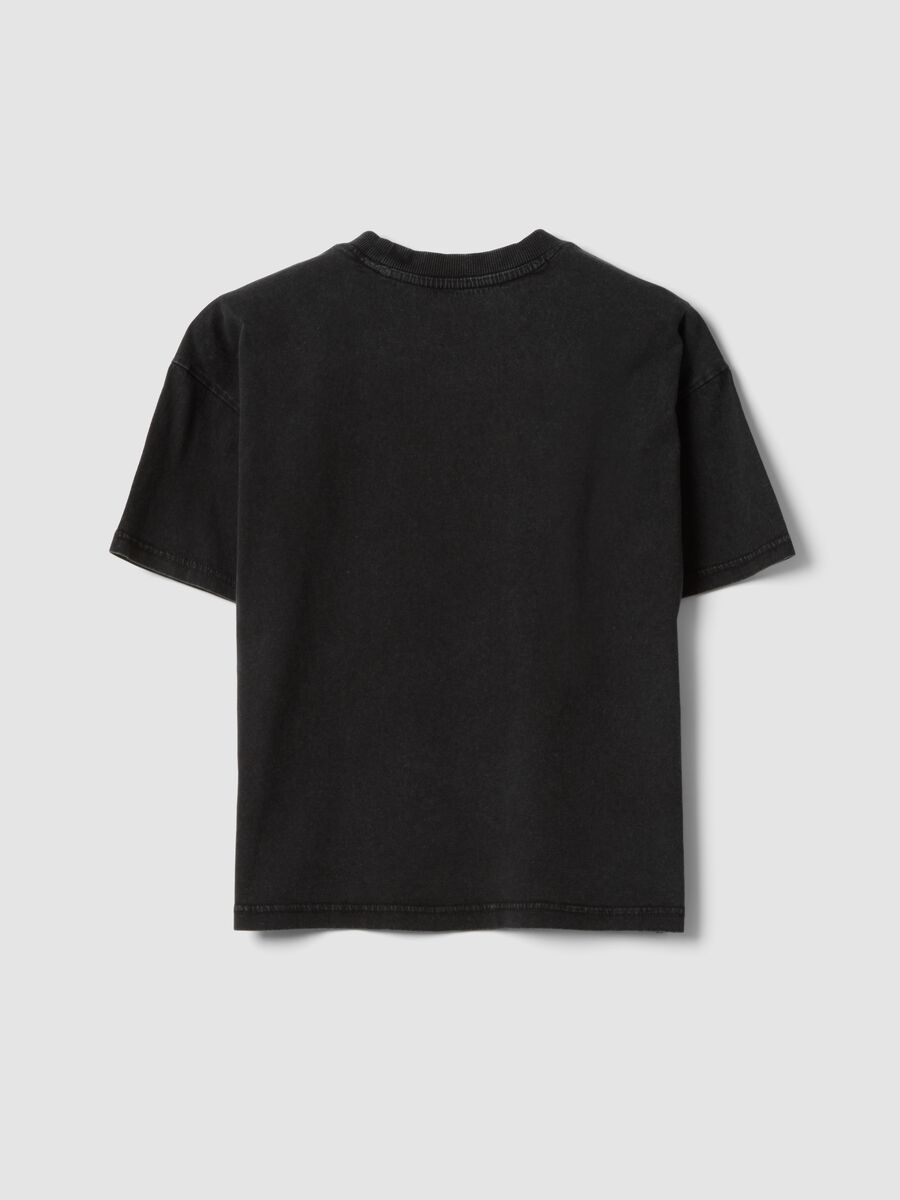 T-shirt nera in puro cotone a maniche corte da ragazzo oversize fit_4