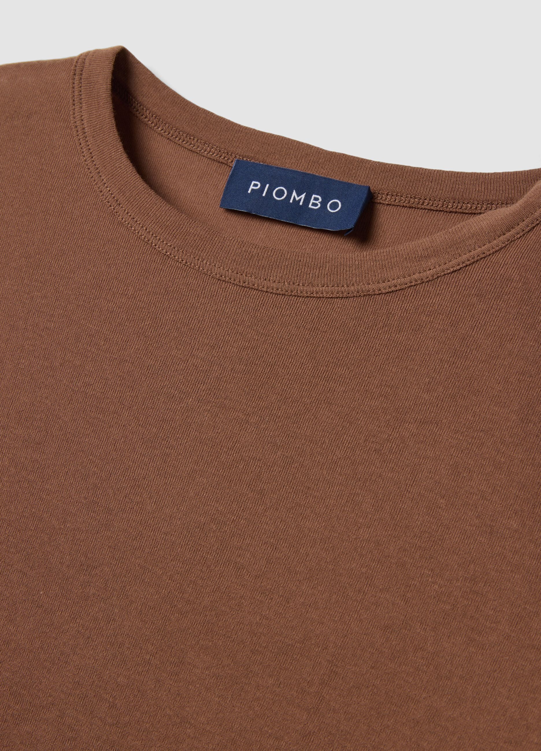 Brown crew-neck pure cotton jersey T-shirt